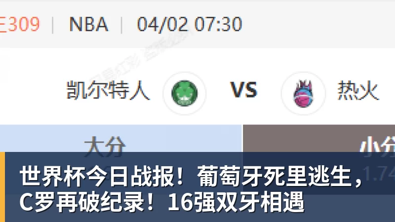 世界杯今日战报!葡萄牙死里逃生,C罗再破纪录!16强双牙相遇